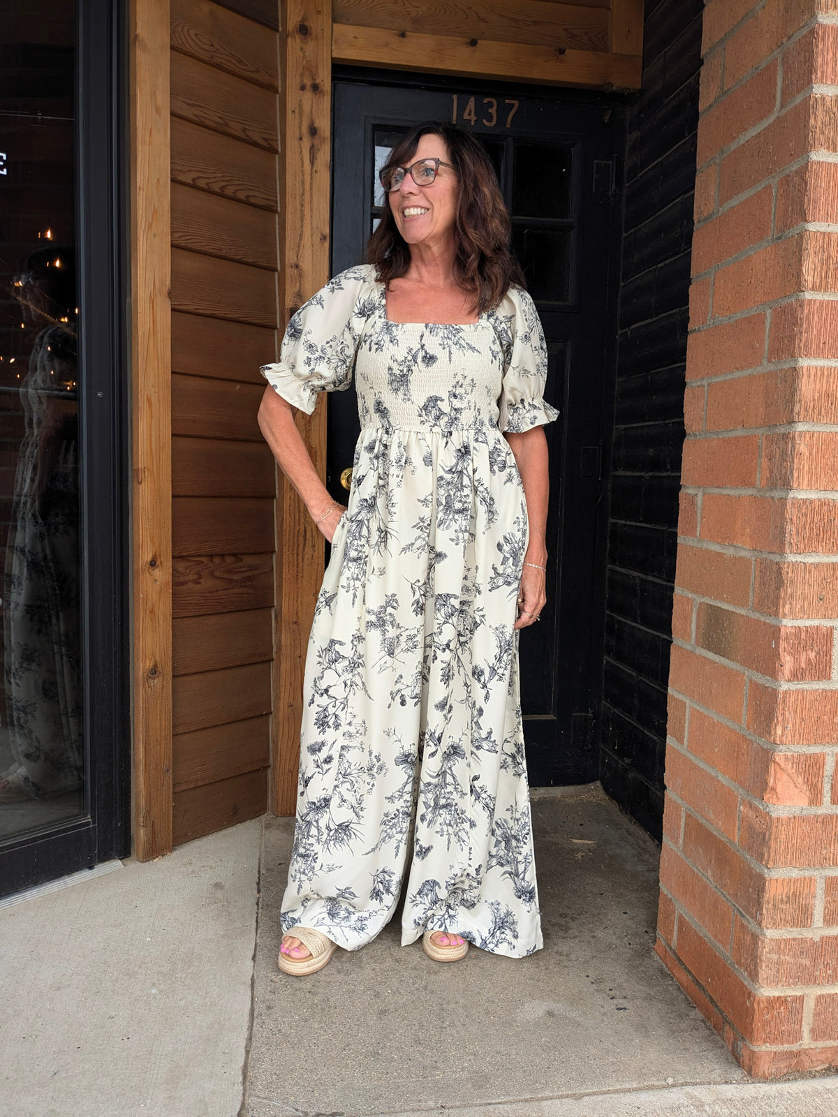 Antique Floral Wide Leg Jumpsuit