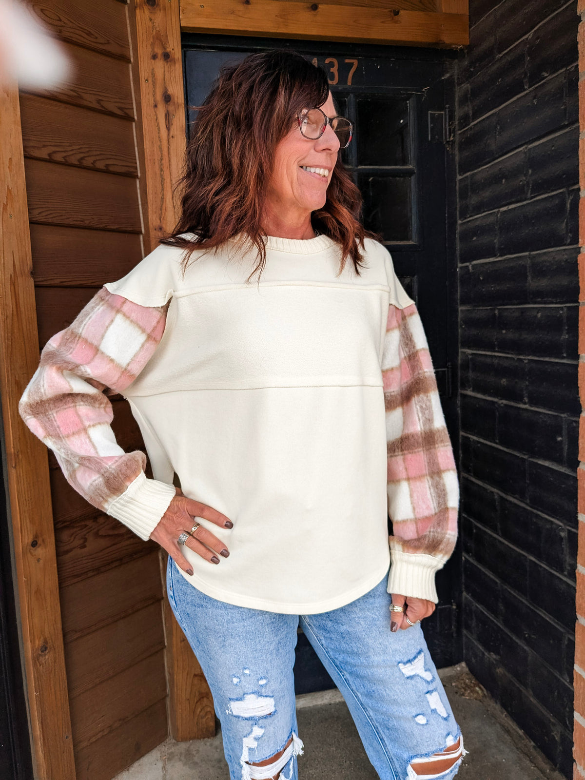 Malva Plaid Pullover Sweatshirt