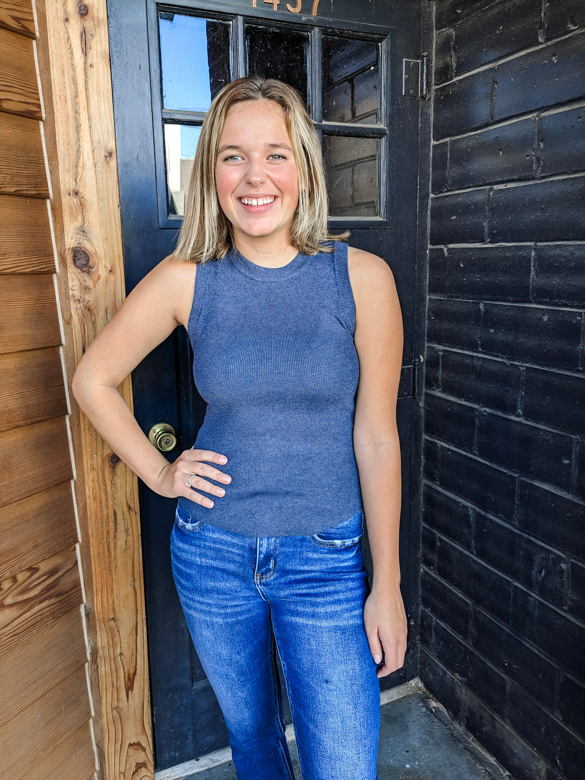 Alice Sleeveless Knit Top - Dk. Denim
