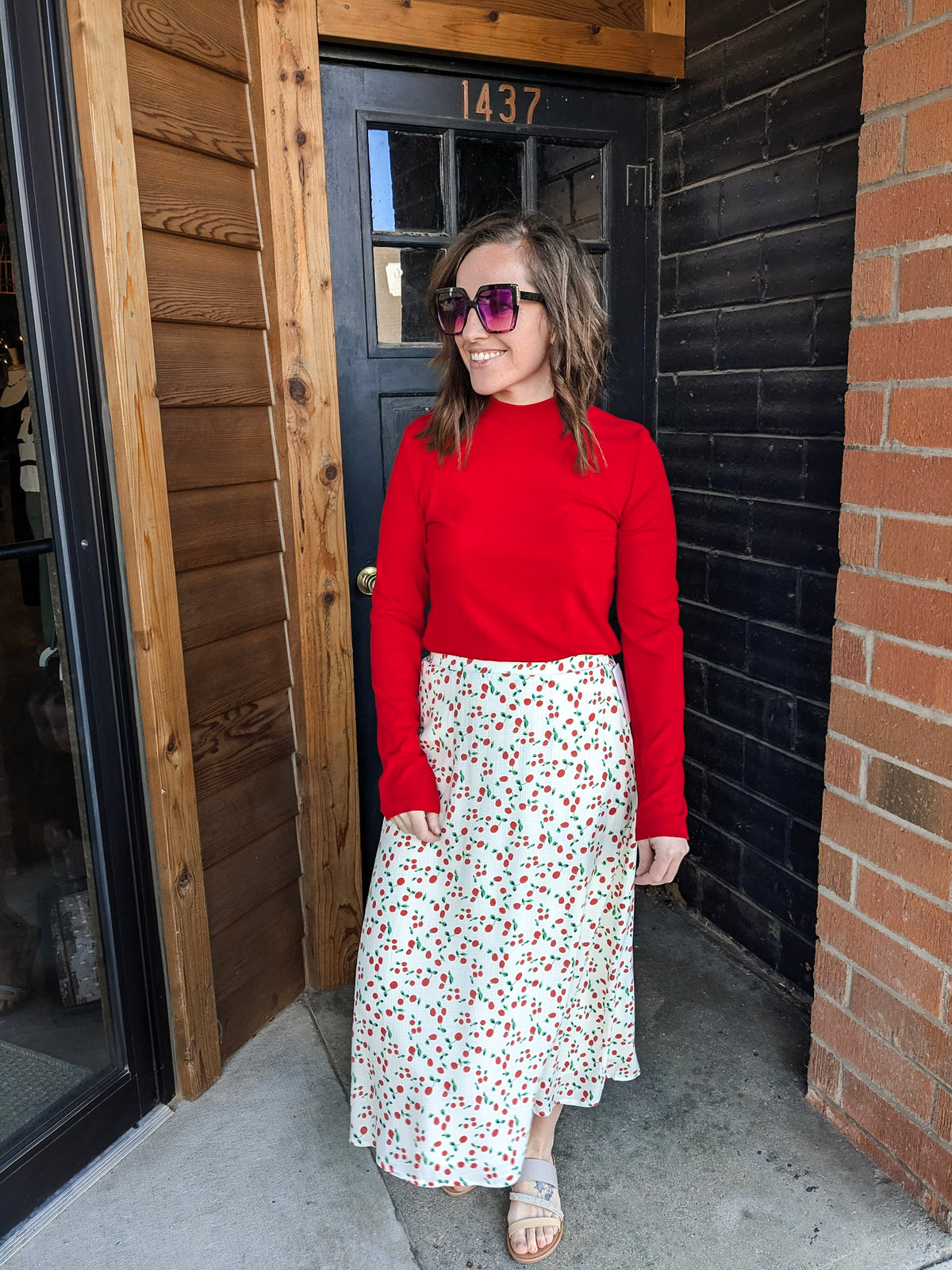Textured Midi Skirt - Cherry Pie