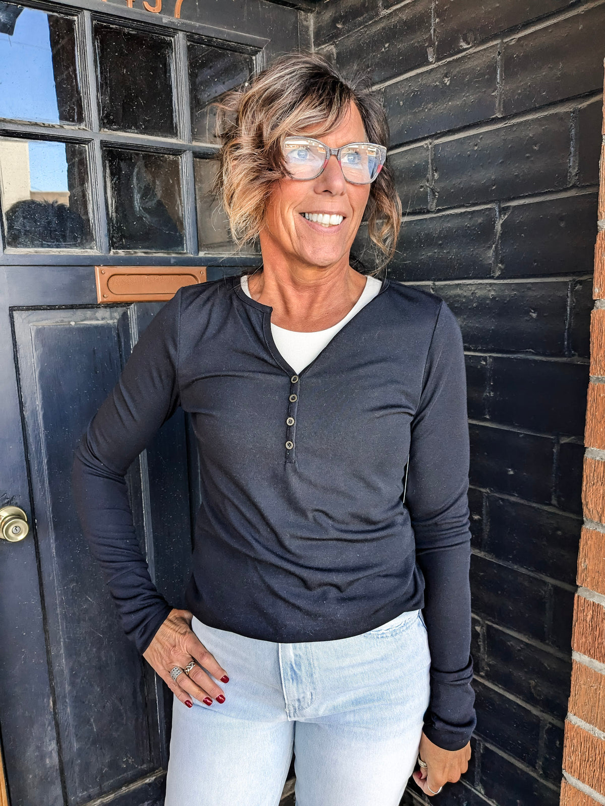 Henley Knit Top - Black