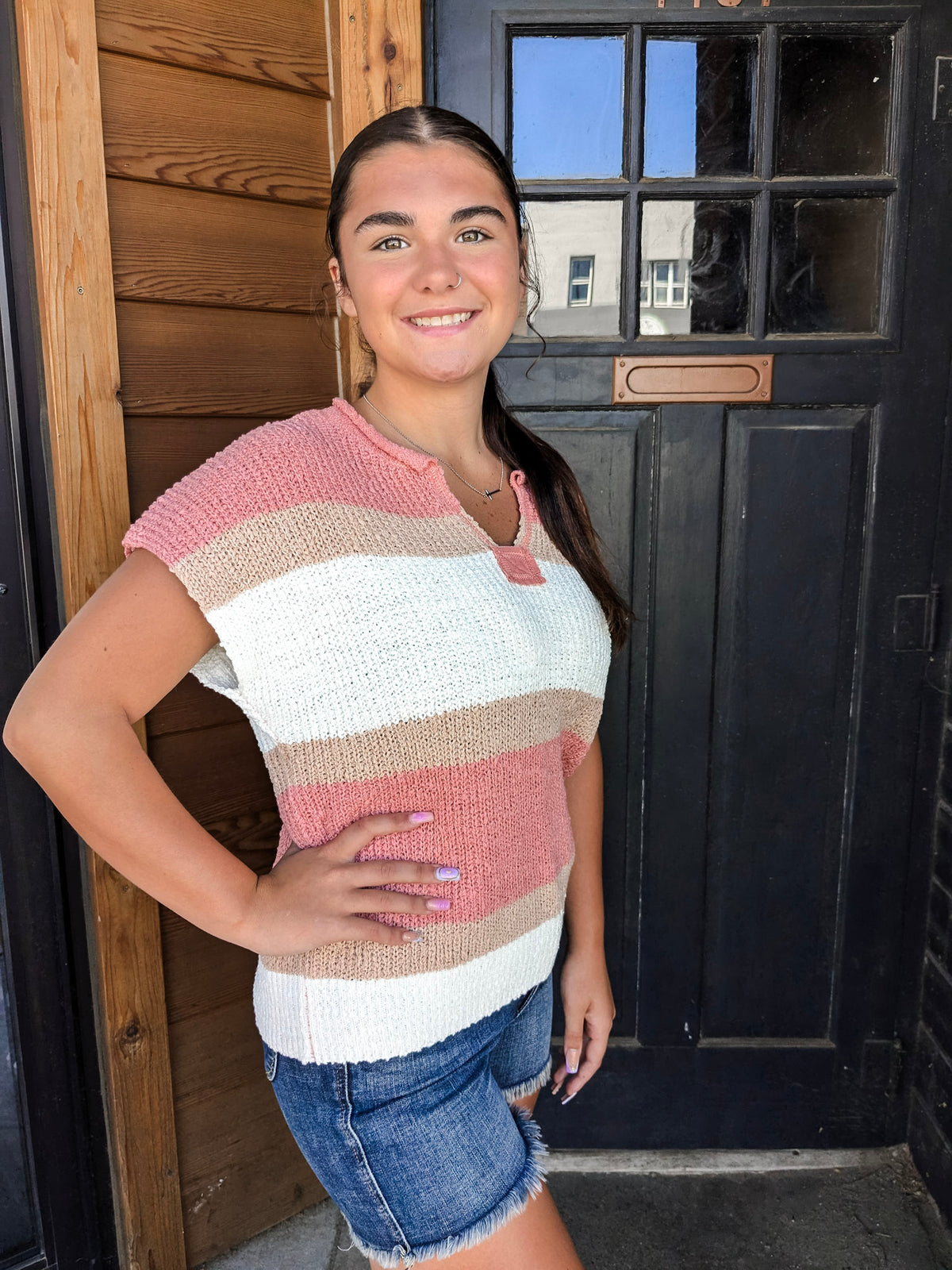 Celine Colorblock Short Sleeve Sweater