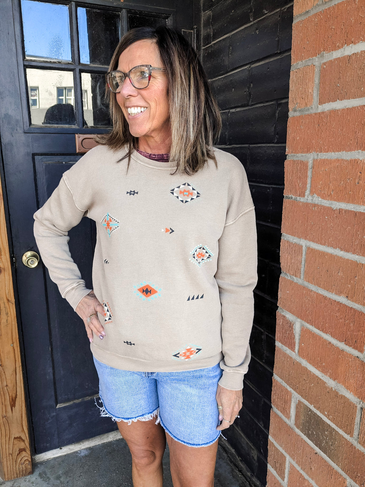 Aztec Allover Sweatshirt -Mineral Beige