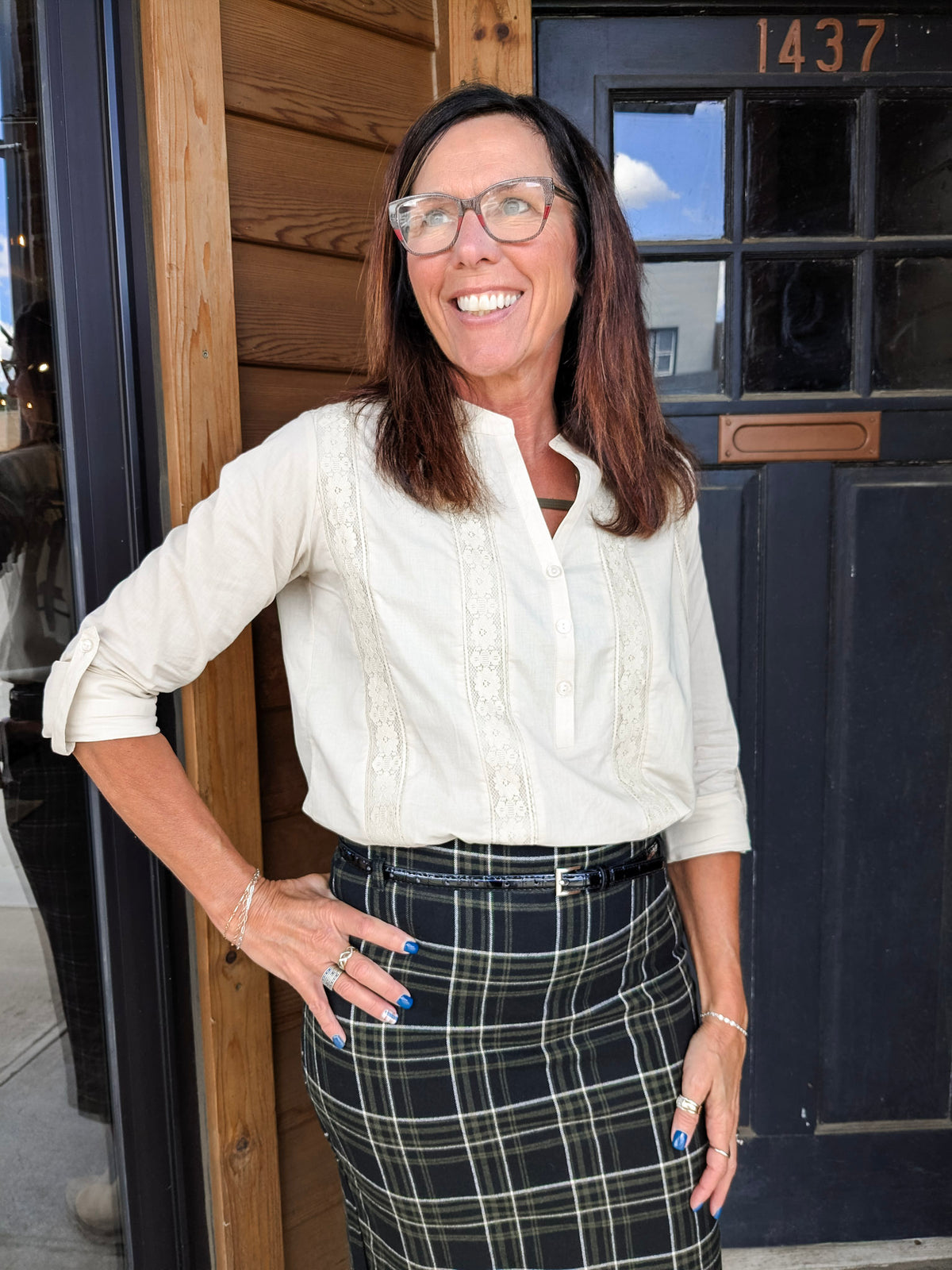 Lace Panel Woven Top