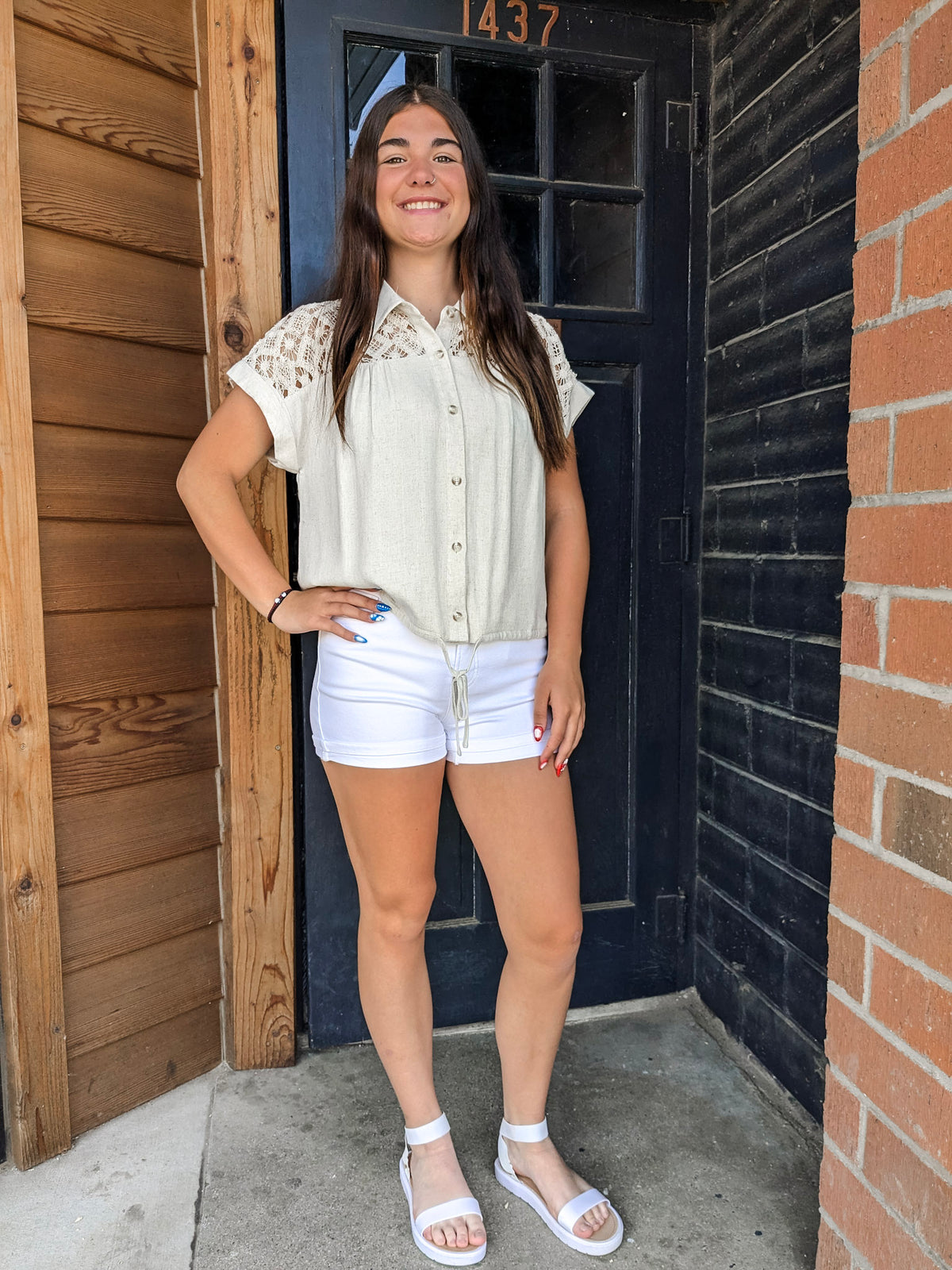 Crochet Contrast Linen Shirt