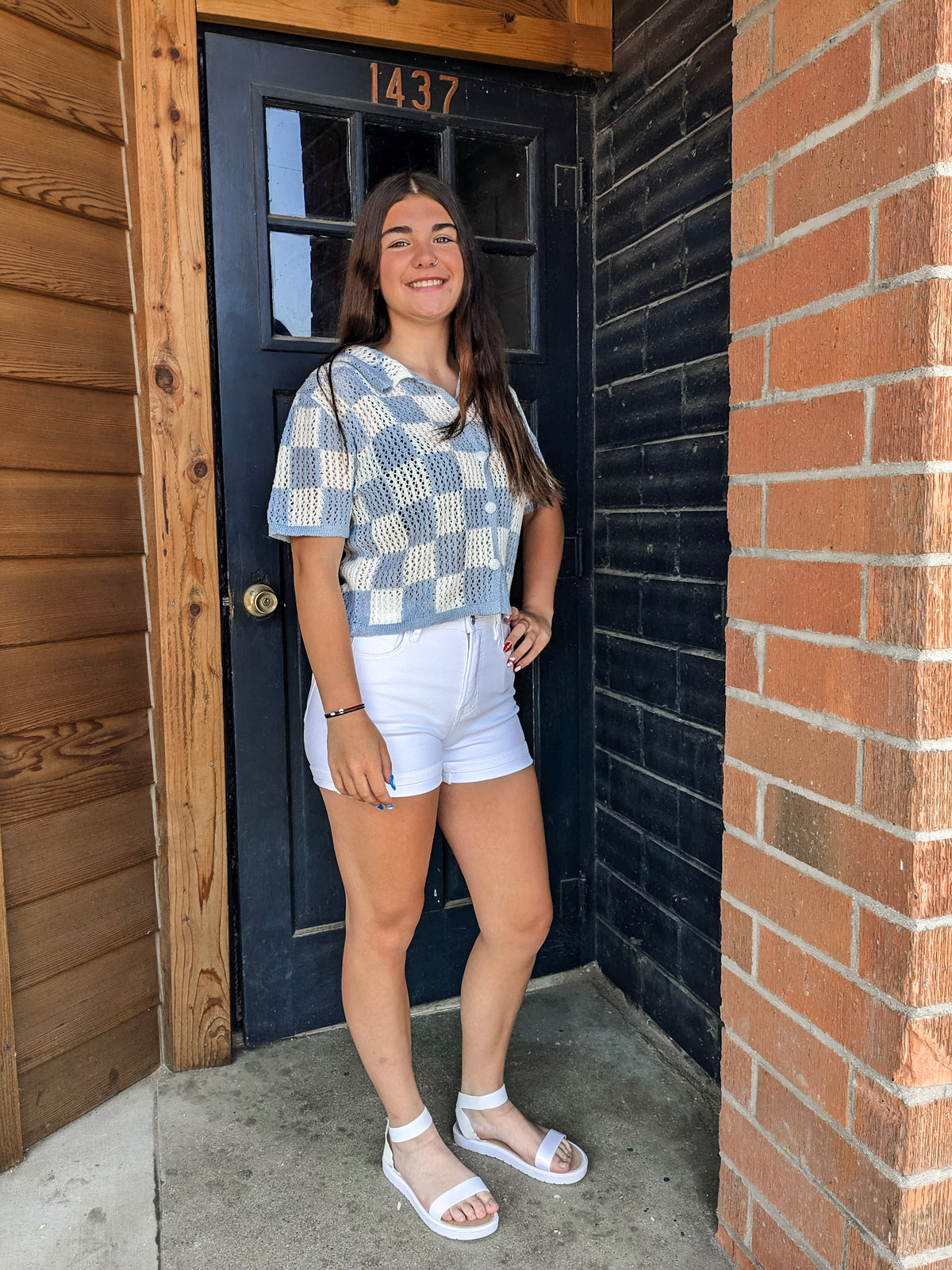 Checker Crochet Button Down Top