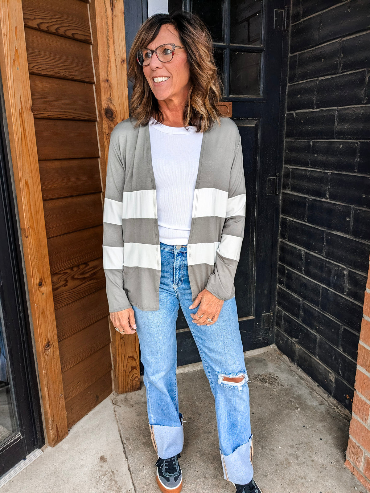 Colorblock Stripe Lightweight Cardigan - Olive