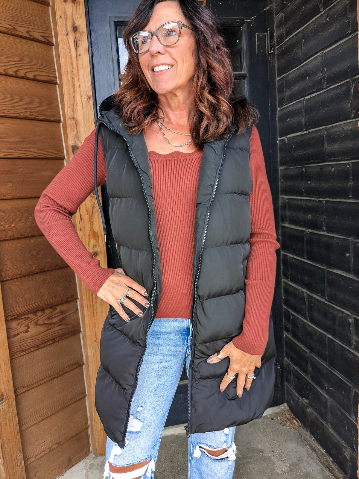 Hooded Longline Puffer Vest