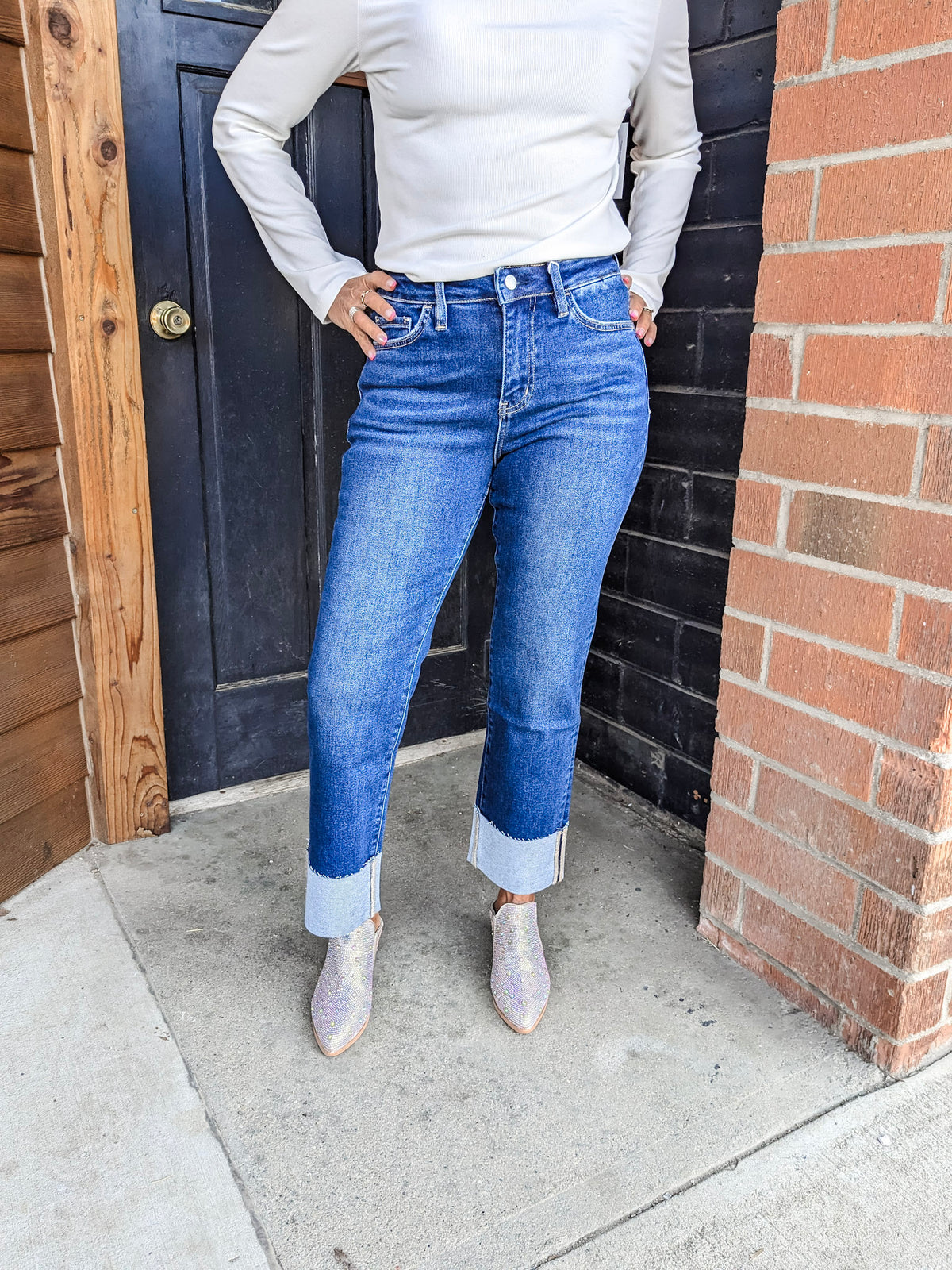 Sagacity High Rise Cuff Slim Straight Jeans