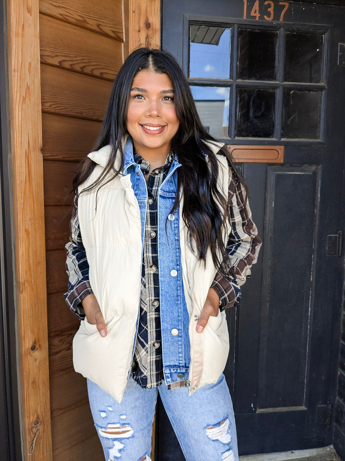 Denim Layered Puffer Vest