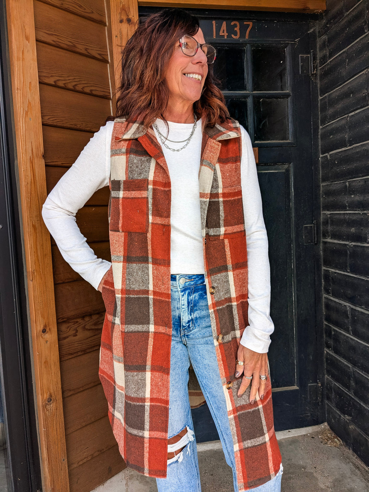 Retro Plaid Cardigan Vest