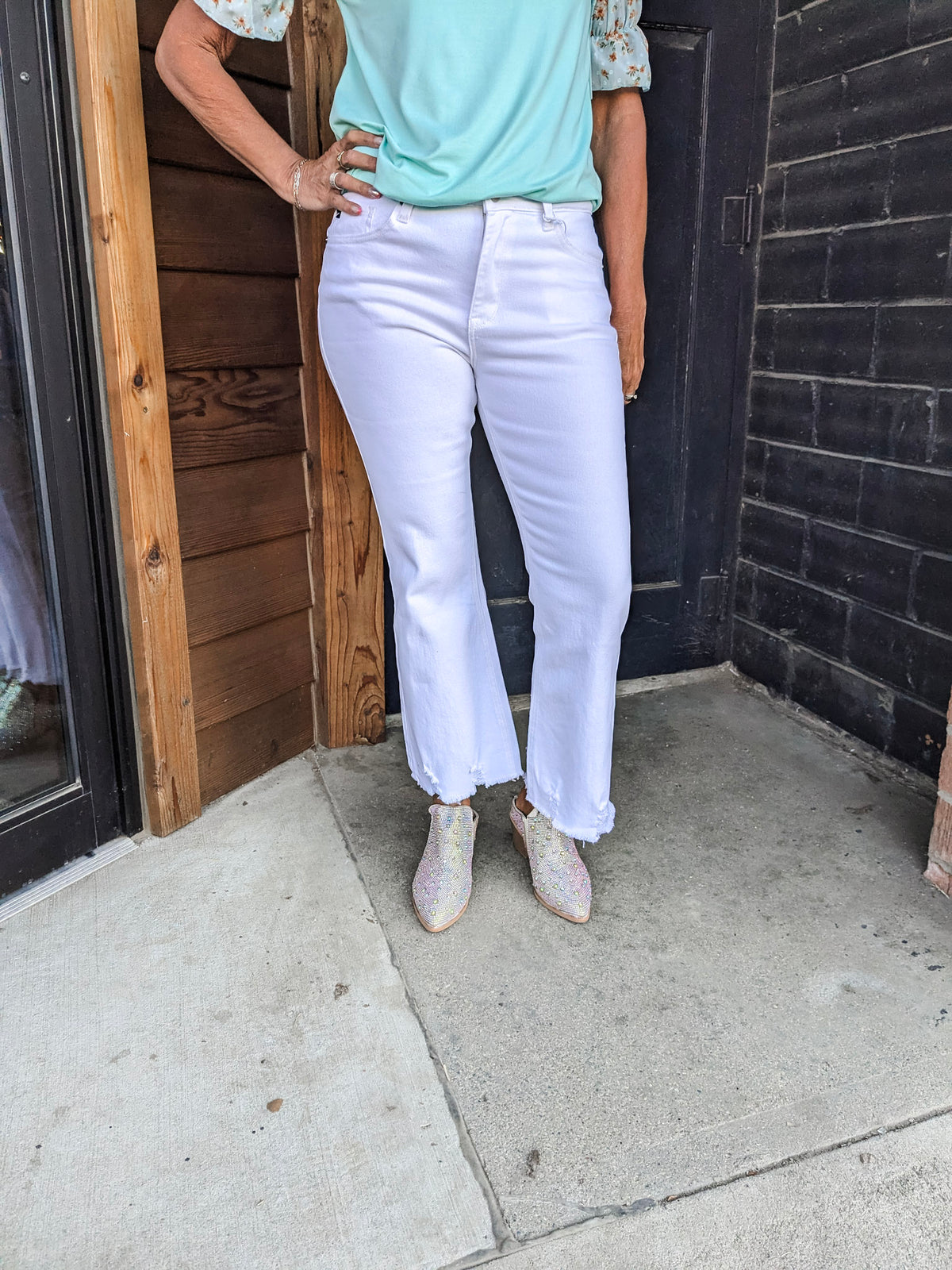 High Rise Crop Bootcut Jeans - White