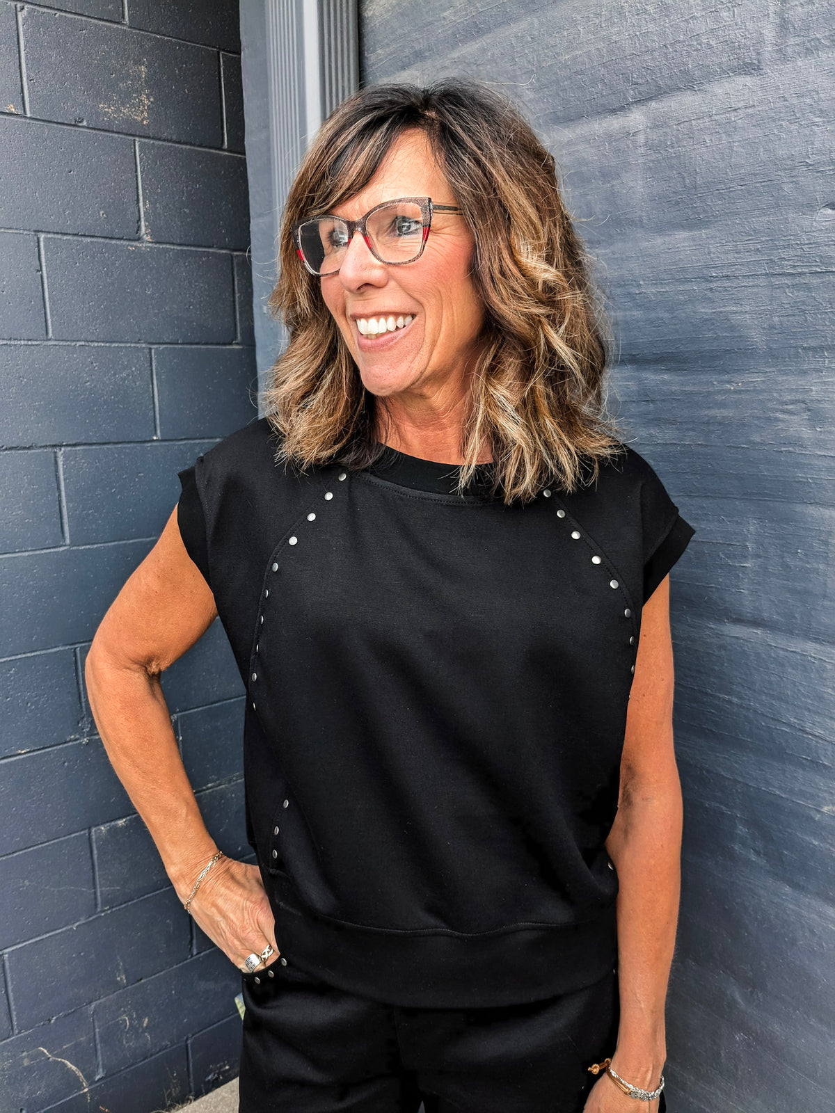 Studded Short Sleeve Shirt - Black