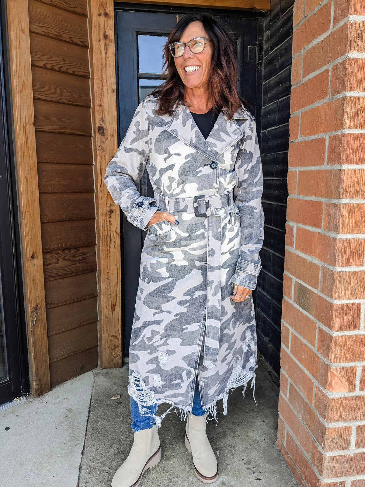 Belted Camo Trench Coat