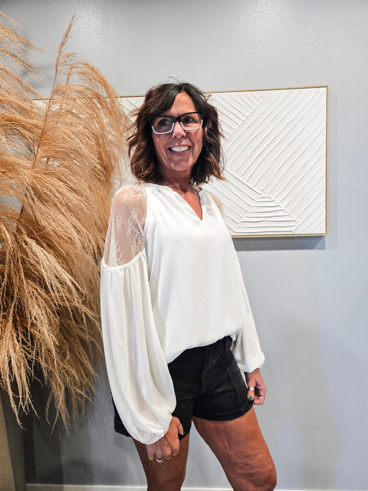 Sheer Lace Contrast Top