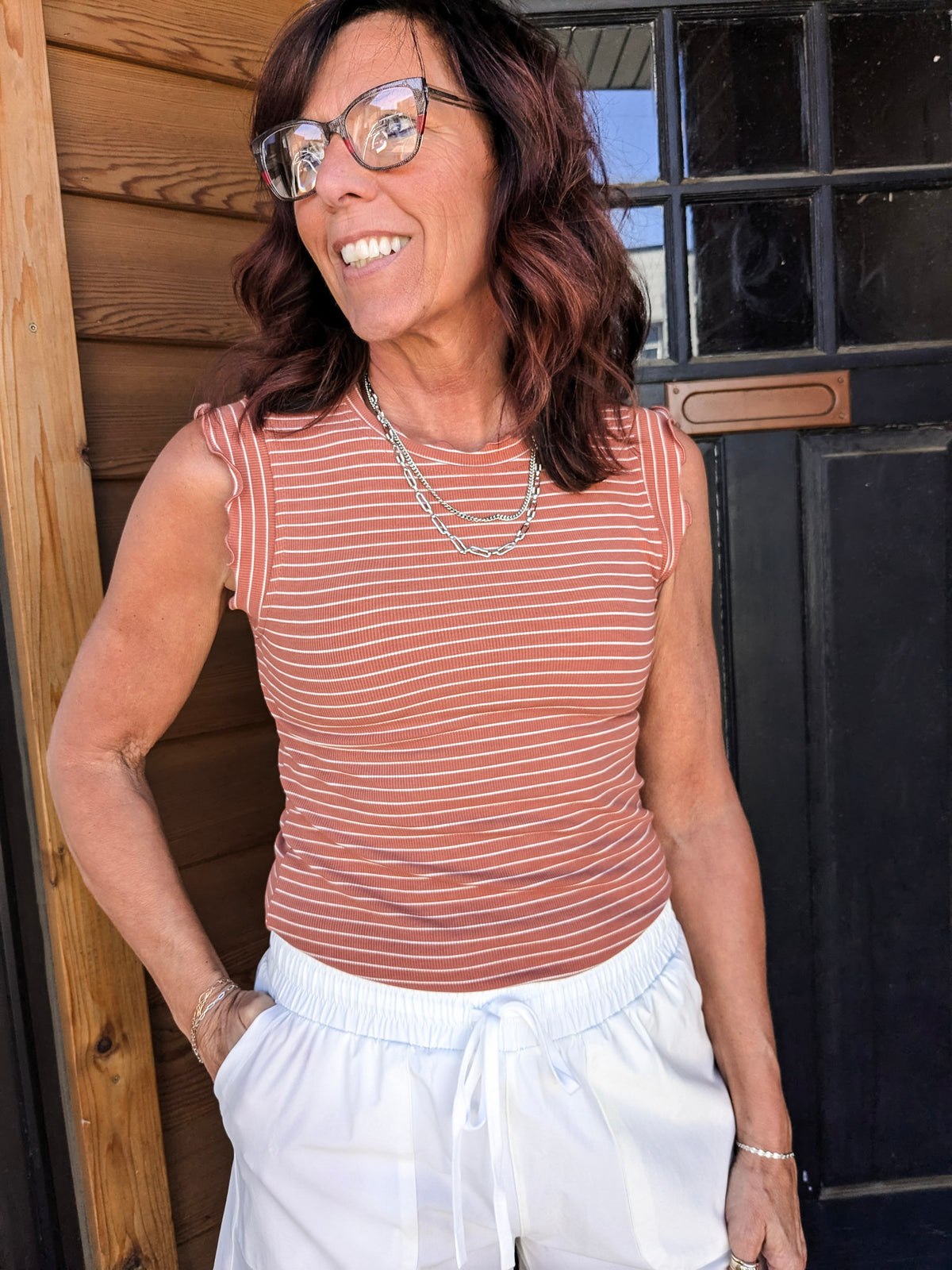 Brushed Ruffle Sleeve Tank Top