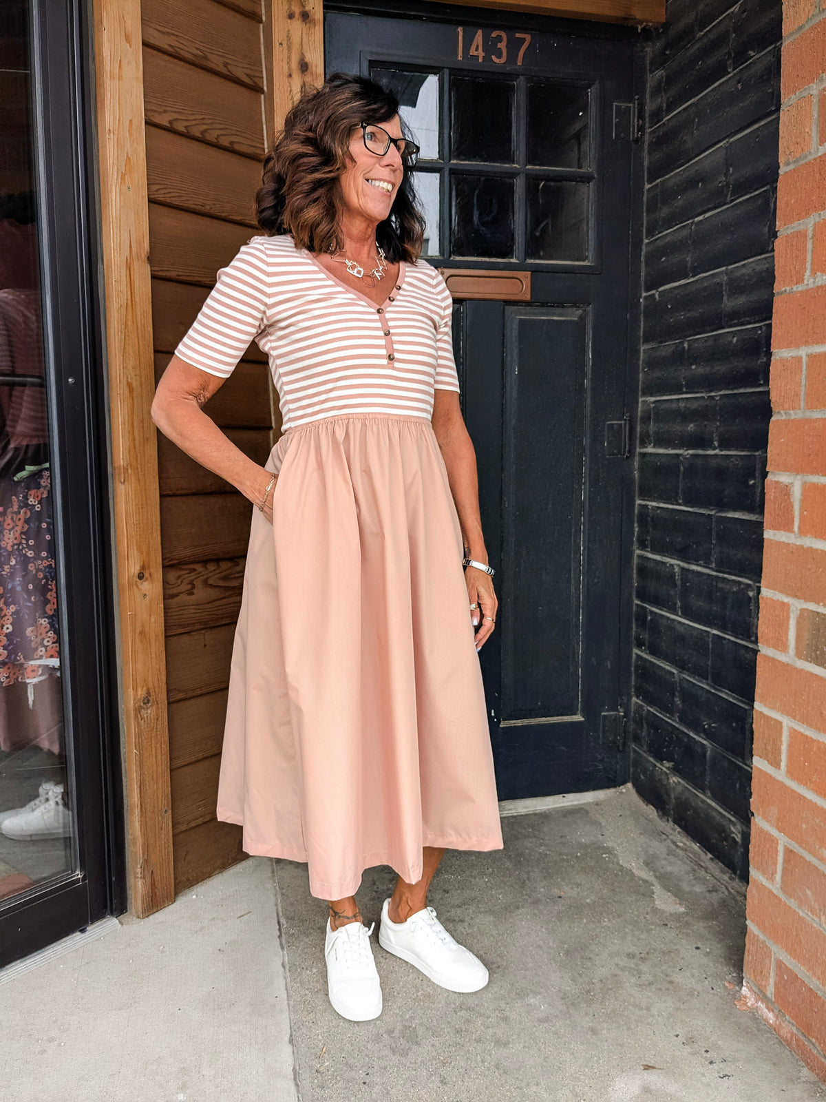 mixed media maxi dress Stripe Poplin Mixed Media Maxi Dress – Copper Rose Apparel