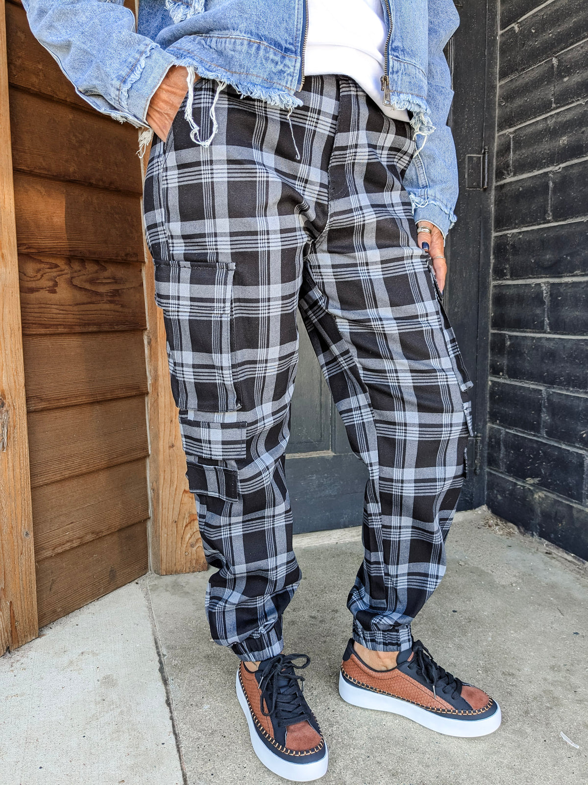Plaid Belted Joggers