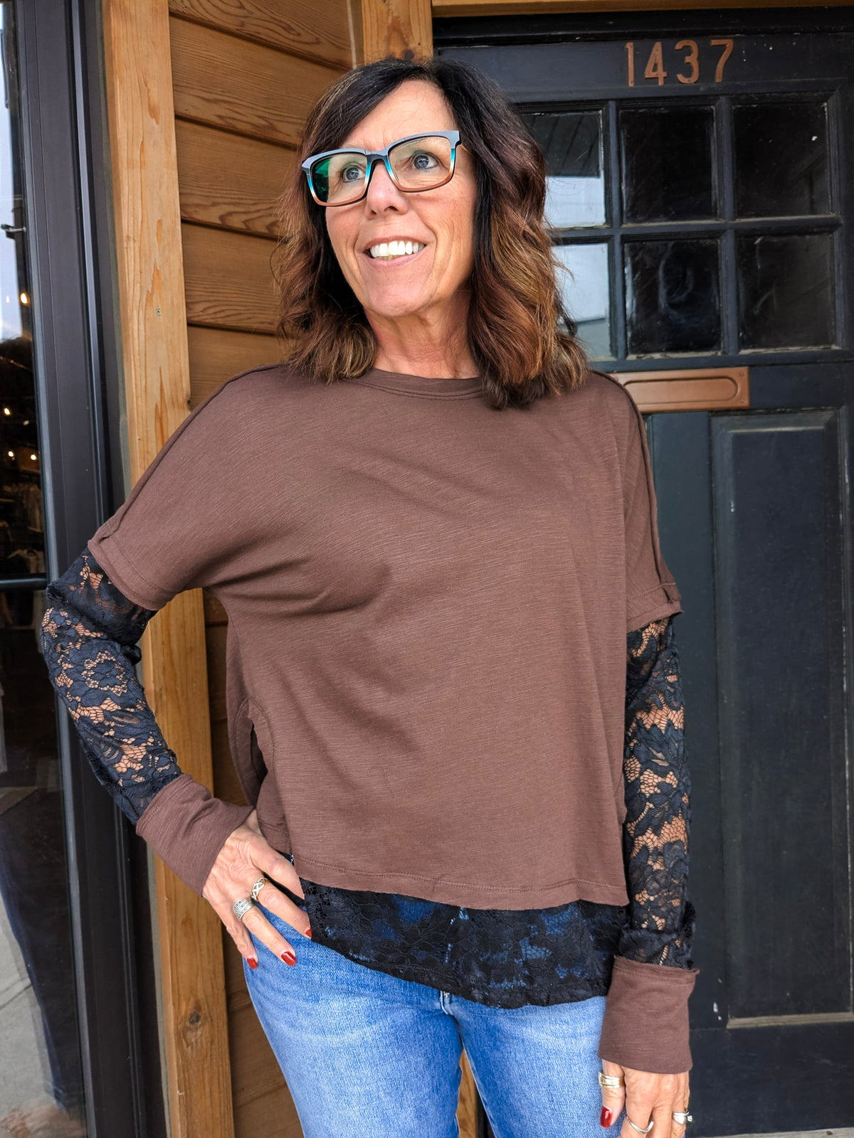 Lace Patchwork Long Sleeve Top