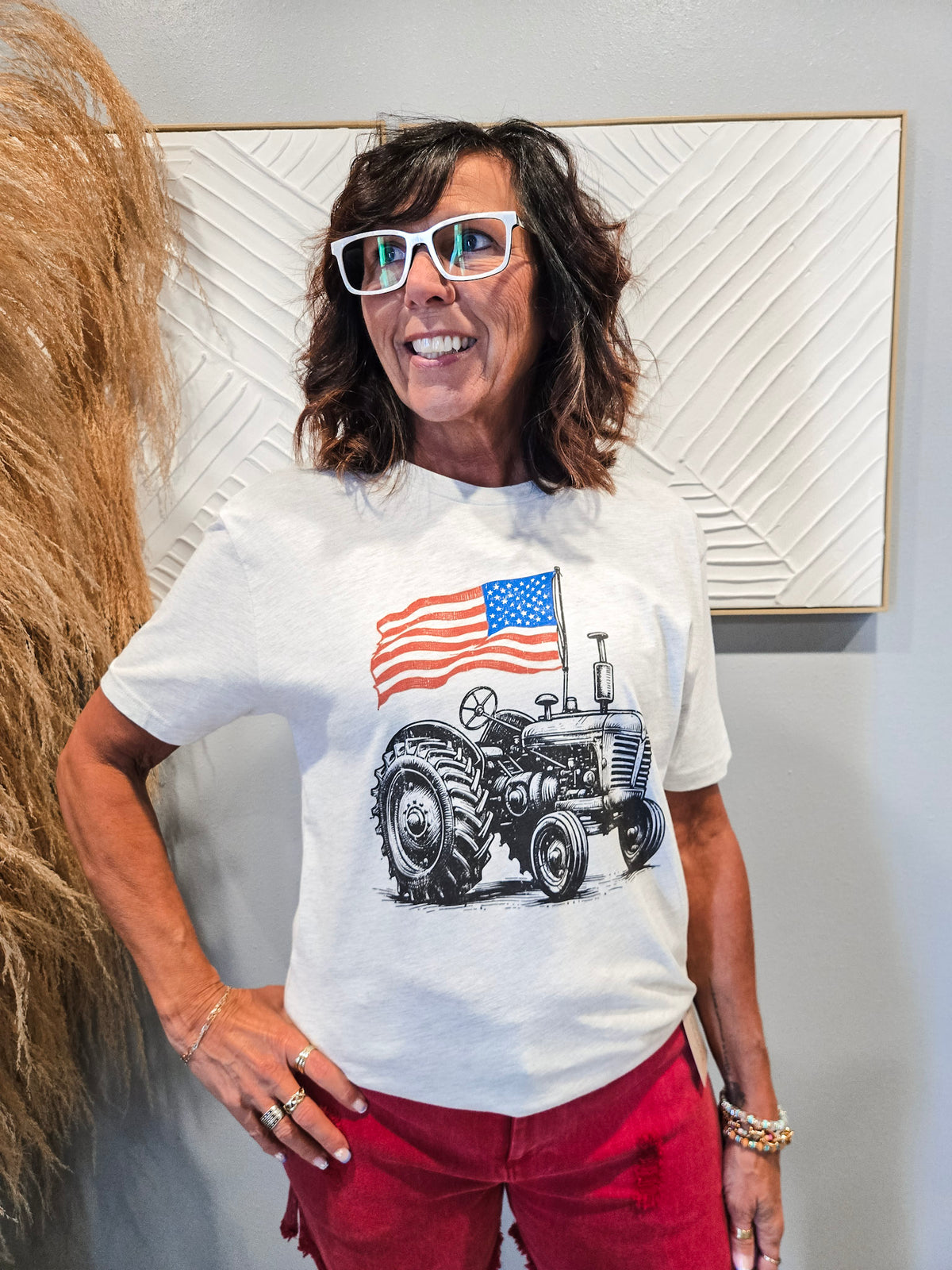 4th of July American Flag Tractor Graphic Tee