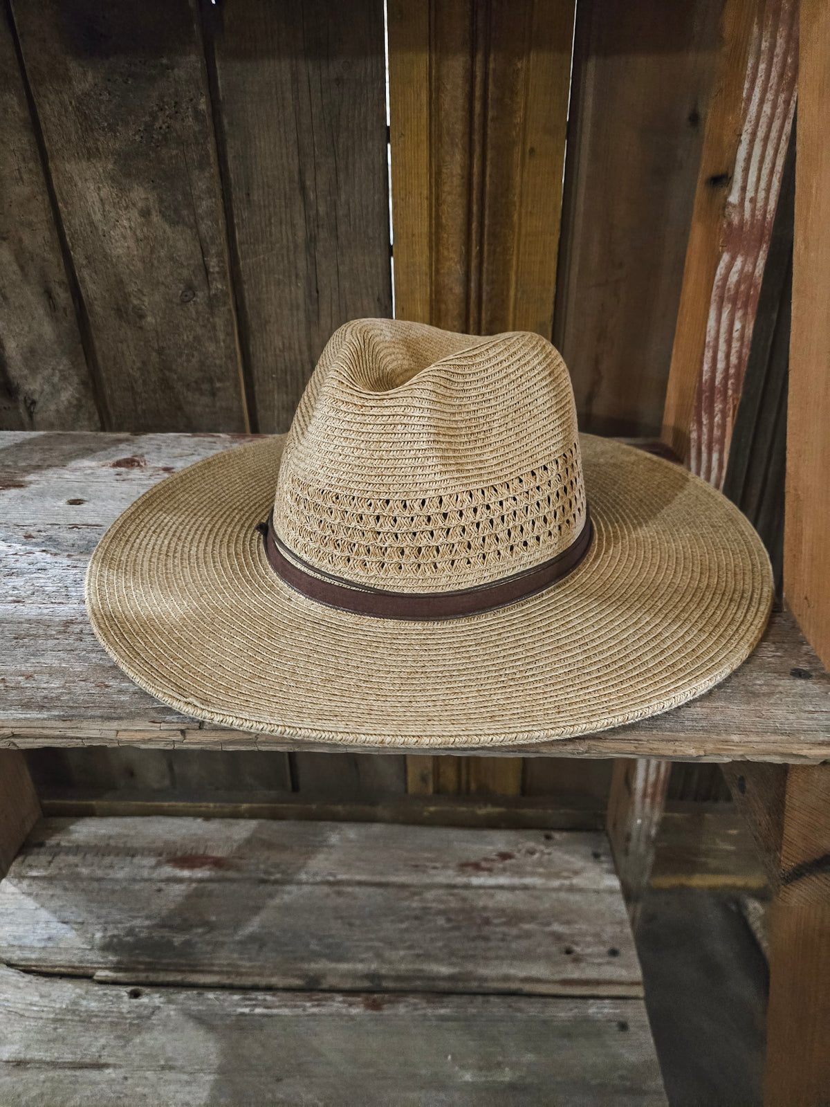 Faux Leather Strap Straw Panama Hat