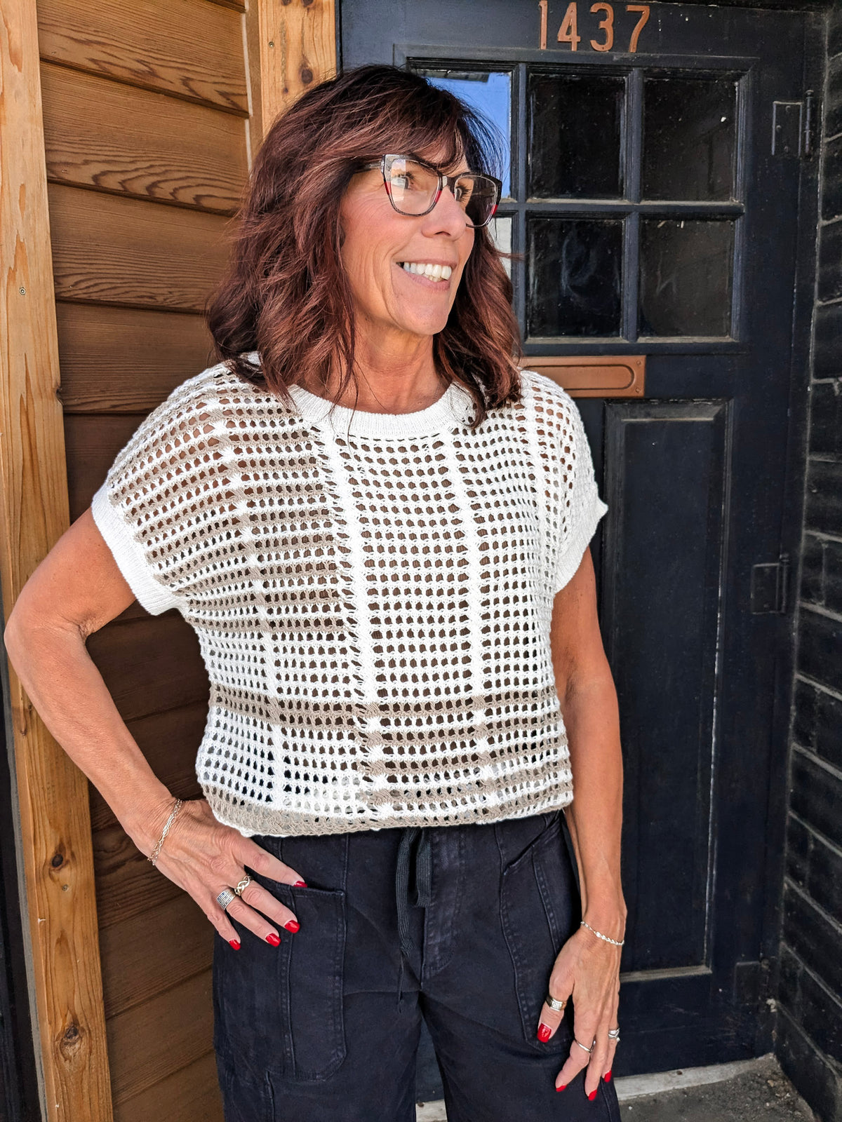 Multi Stripe Short Sleeve Sweater