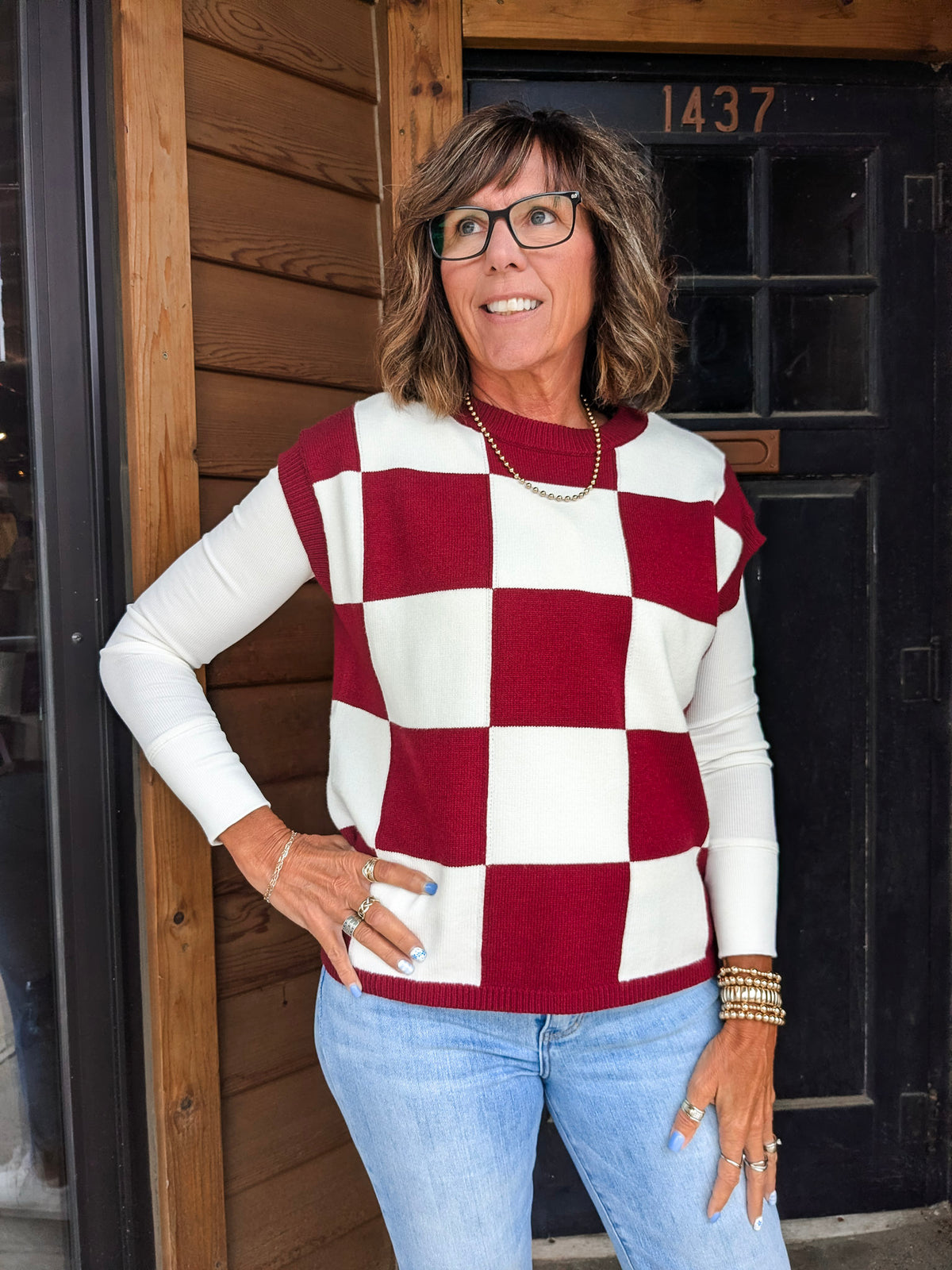 Checkered Knit Sleeveless Top