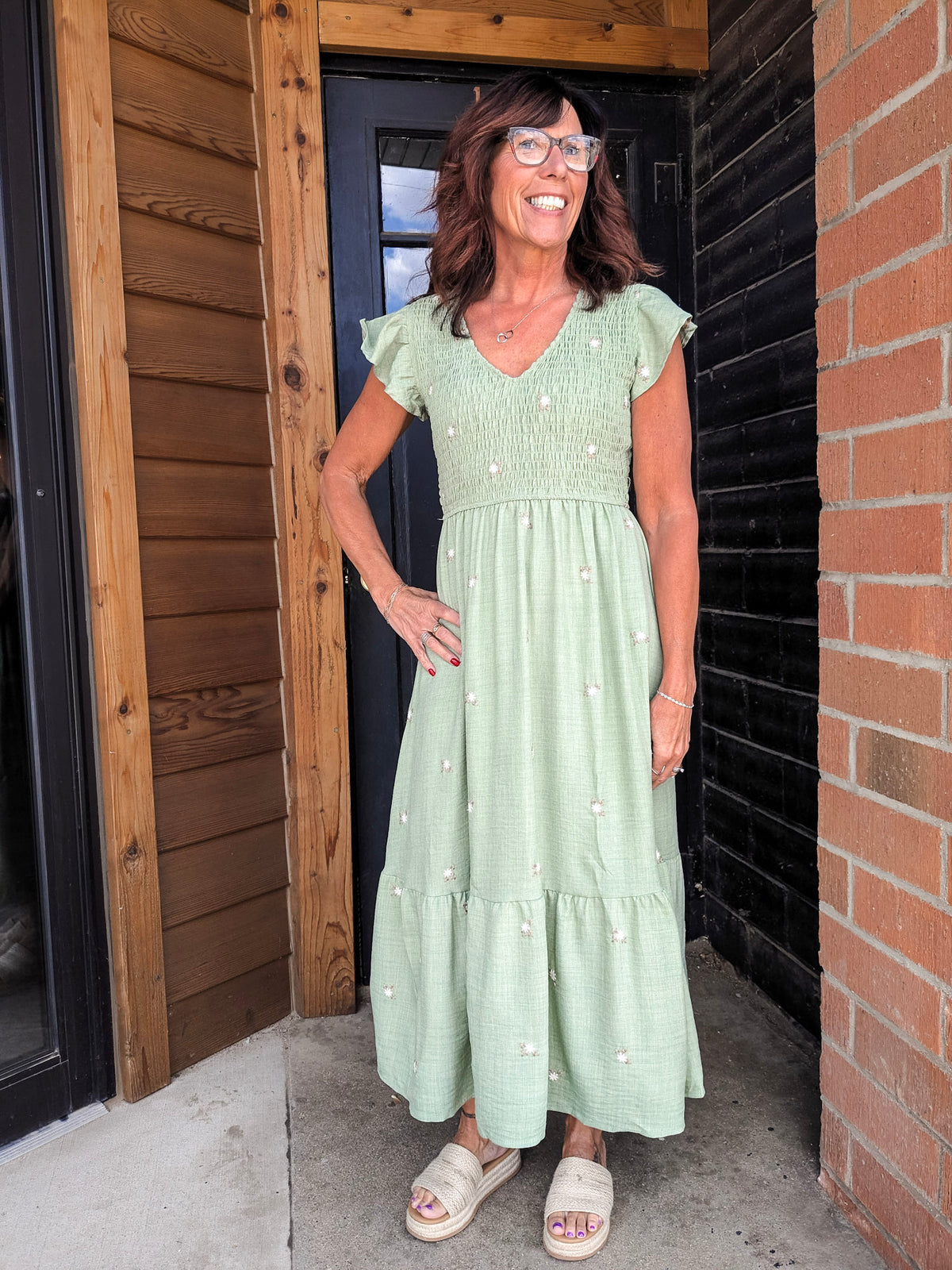 Flower Smocked Midi Dress